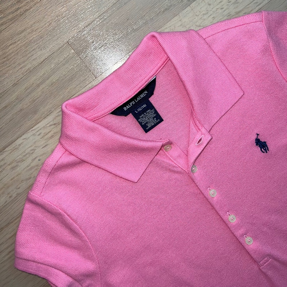 Ralph Lauren NWT cotton pink ruffle kids large (12-14) polo dress